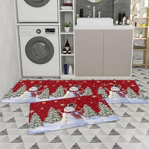Miniatura 9 de Alfombras y tapetes de cocina de Navidad, 2 unidades, muñeco de nieve, árbol de Navidad, copo de nieve, rojo nieve, tapete de cocina para piso,