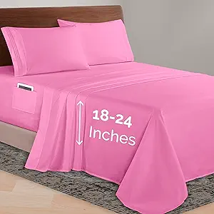 Elegant Comfort Luxurious 1500 Premium Hotel Quality Microfiber 4-Piece Sheet Set, 18-24 Inches Deep - Extra Deep Pocket Sheets - Ultra Soft 4PC Deep Pocket Sheets, King, Light Pink
