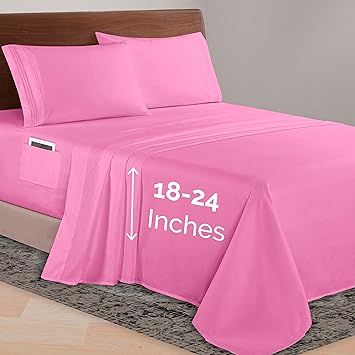 Elegant Comfort Luxurious 1500 Premium Hotel Quality Microfiber 4-Piece Sheet Set, 18-24 Inches Deep - Extra Deep Pocket Sheets - Ultra Soft 4PC Deep Pocket Sheets, King, Light Pink