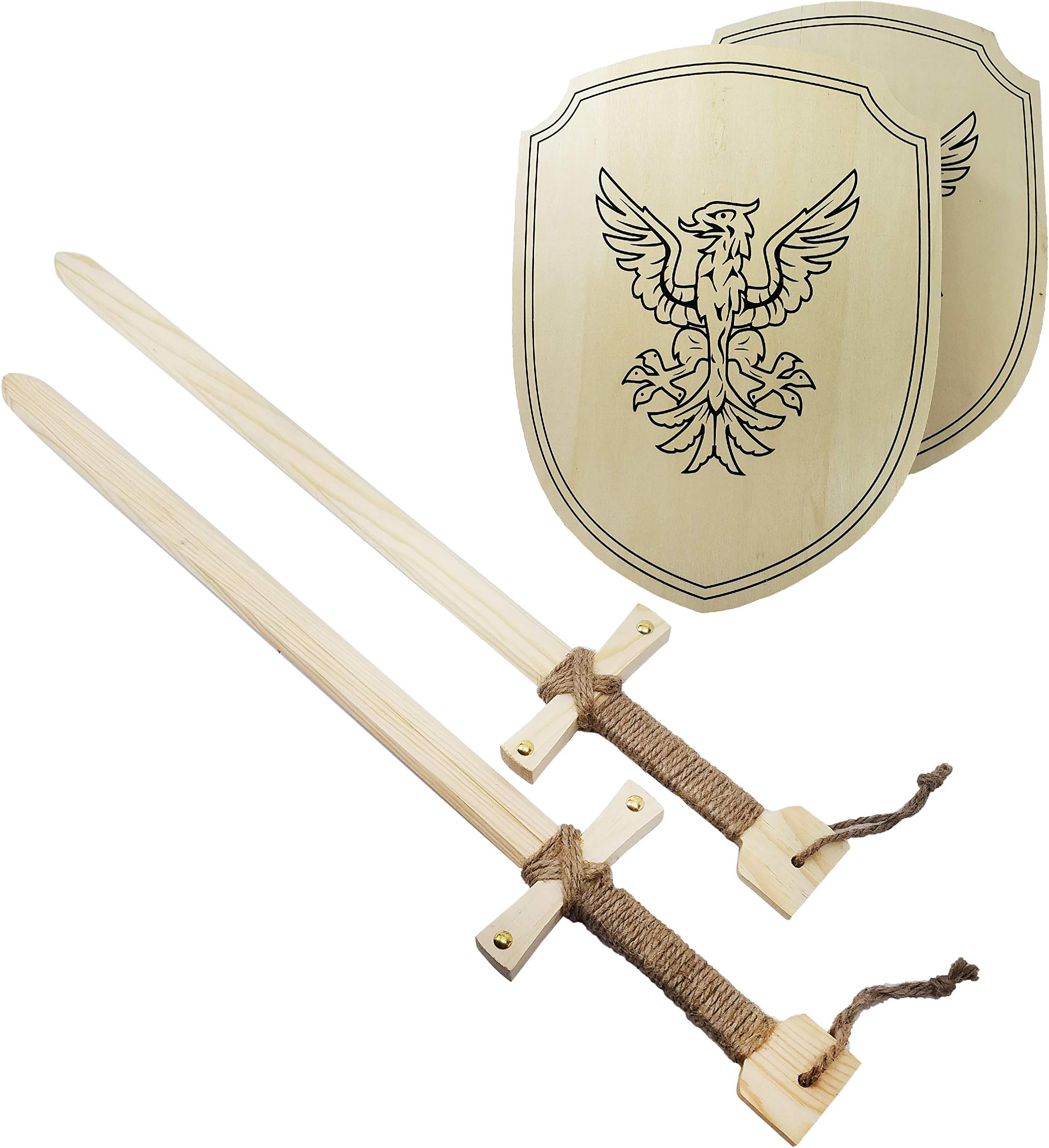 Wooden Toy Sword and Shield Set for Kids | 2 Pack