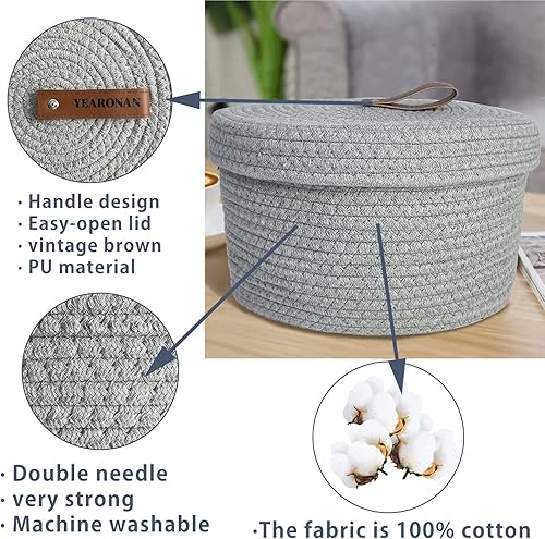 Miniatura 3 de YEARONAN Cesta pequeña con tapa, paquete de 2 cestas decorativas con tapas para estantes y mesas de café, cesta redonda con tapa, regalos para