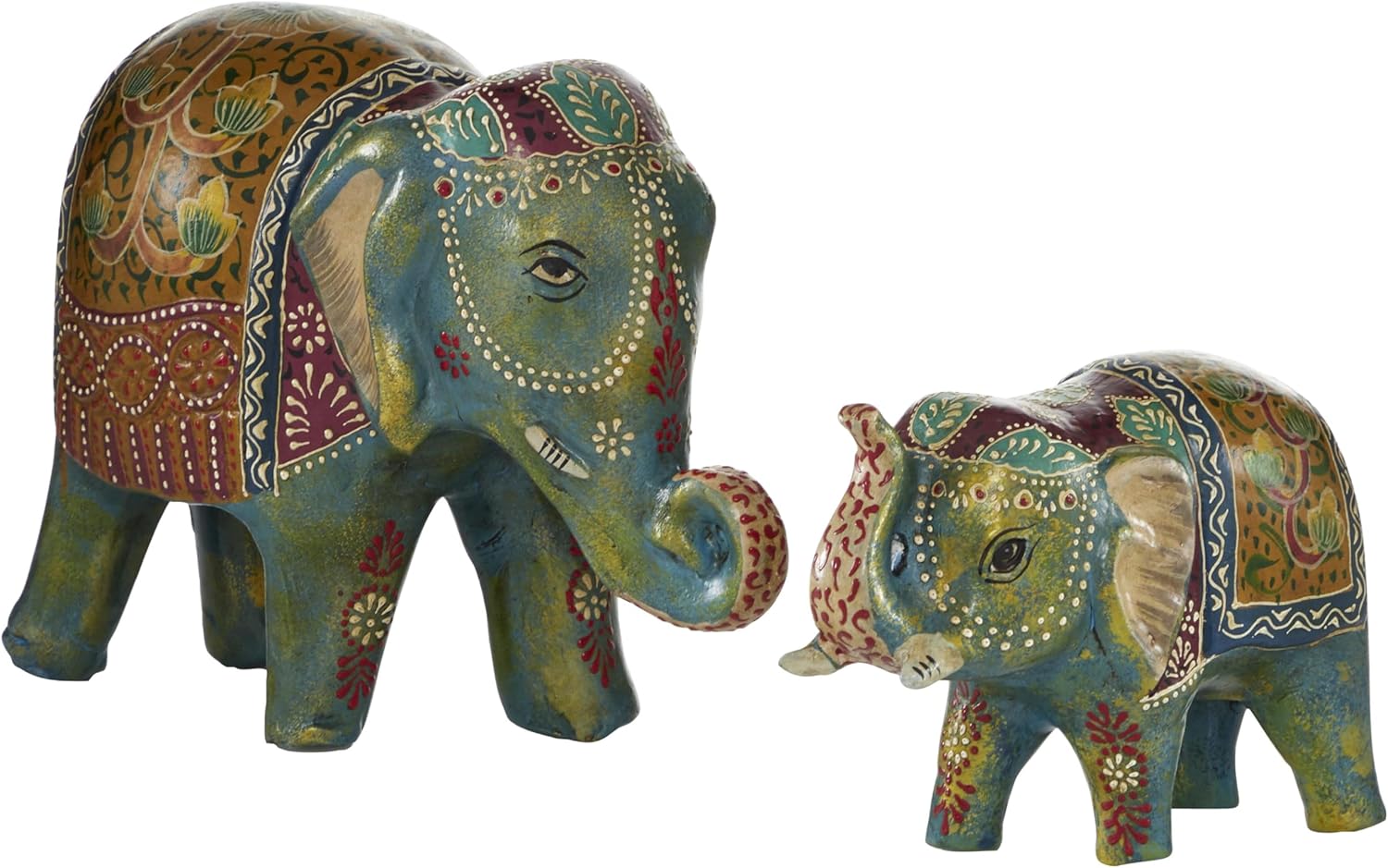 Deco 79 Ceramic Elephant Handmade Decorative Sculpture Home Decor Statues, Set of 2 Accent Figurines 10", 6"H, Green