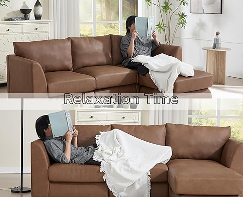 Miniatura 5 de EALSON Sofá modular de 91 pulgadas, sofá modular en forma de L con otomana, moderno sofá cómodo de piel sintética con funda extraíble, sofás