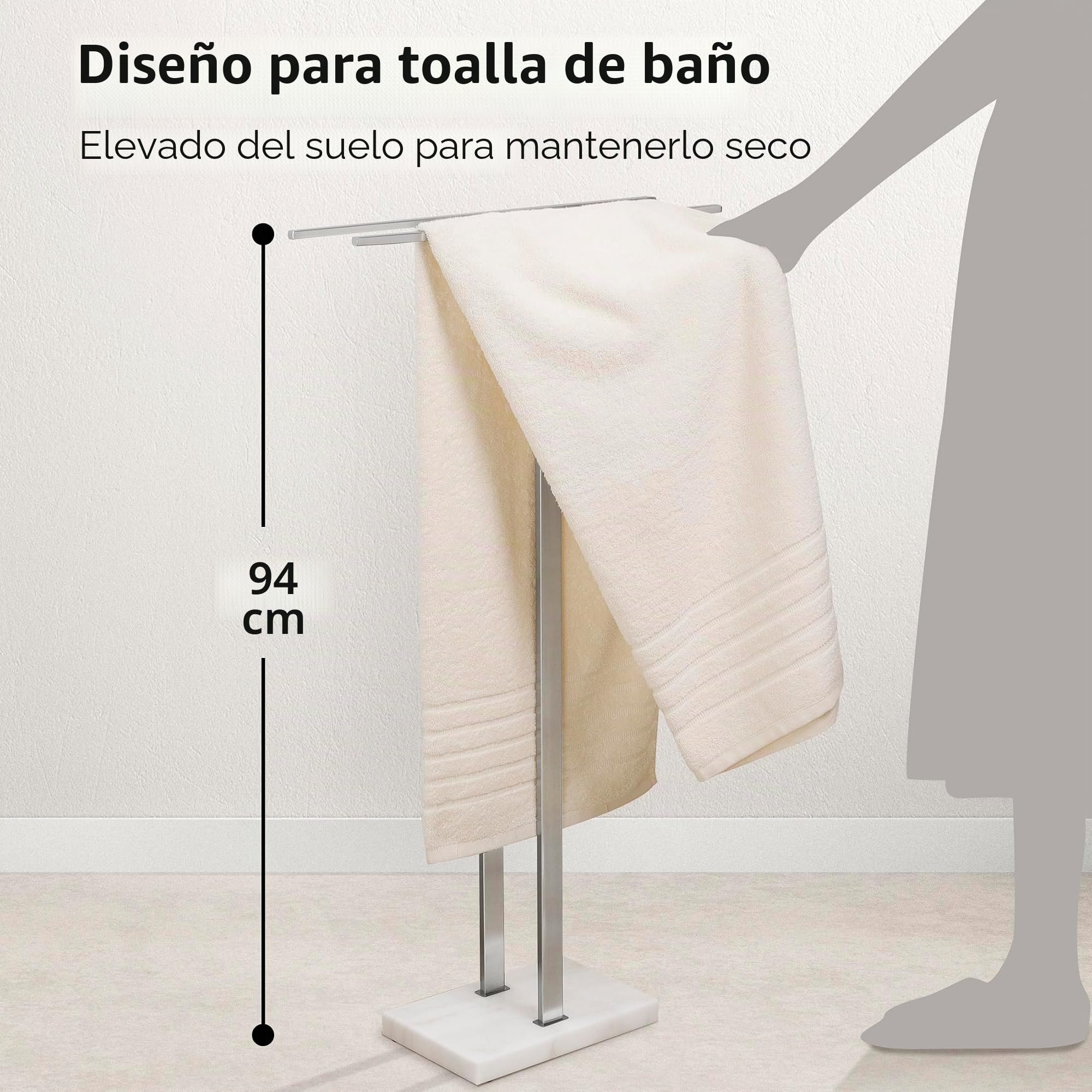 KES Toallero de Baño de Pie Barra Toallas Baño 2 Narras Acero Inoxidable Toallero de Barra con Base de Mármol Cepillado, BTH229-2