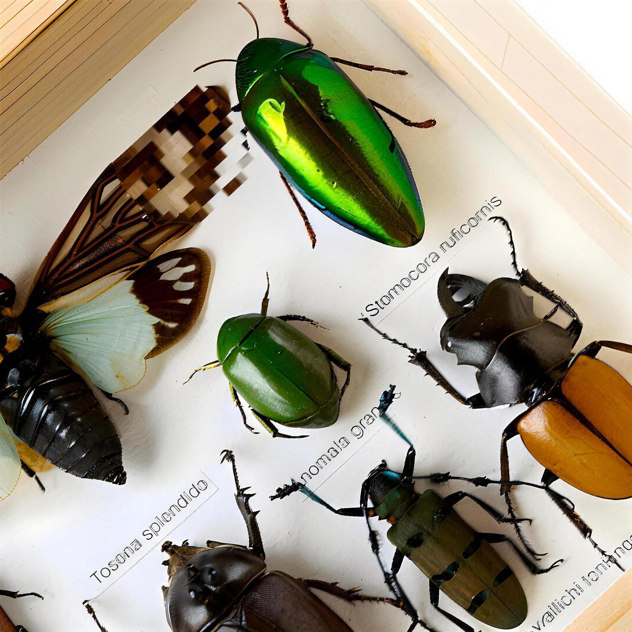 Véritables insectes taxidermiques - 10 insectes mixtes - Décoration murale avec fermoir à suspendre et cadre en bois - Pour collections, éducation et décoration d'intérieur C