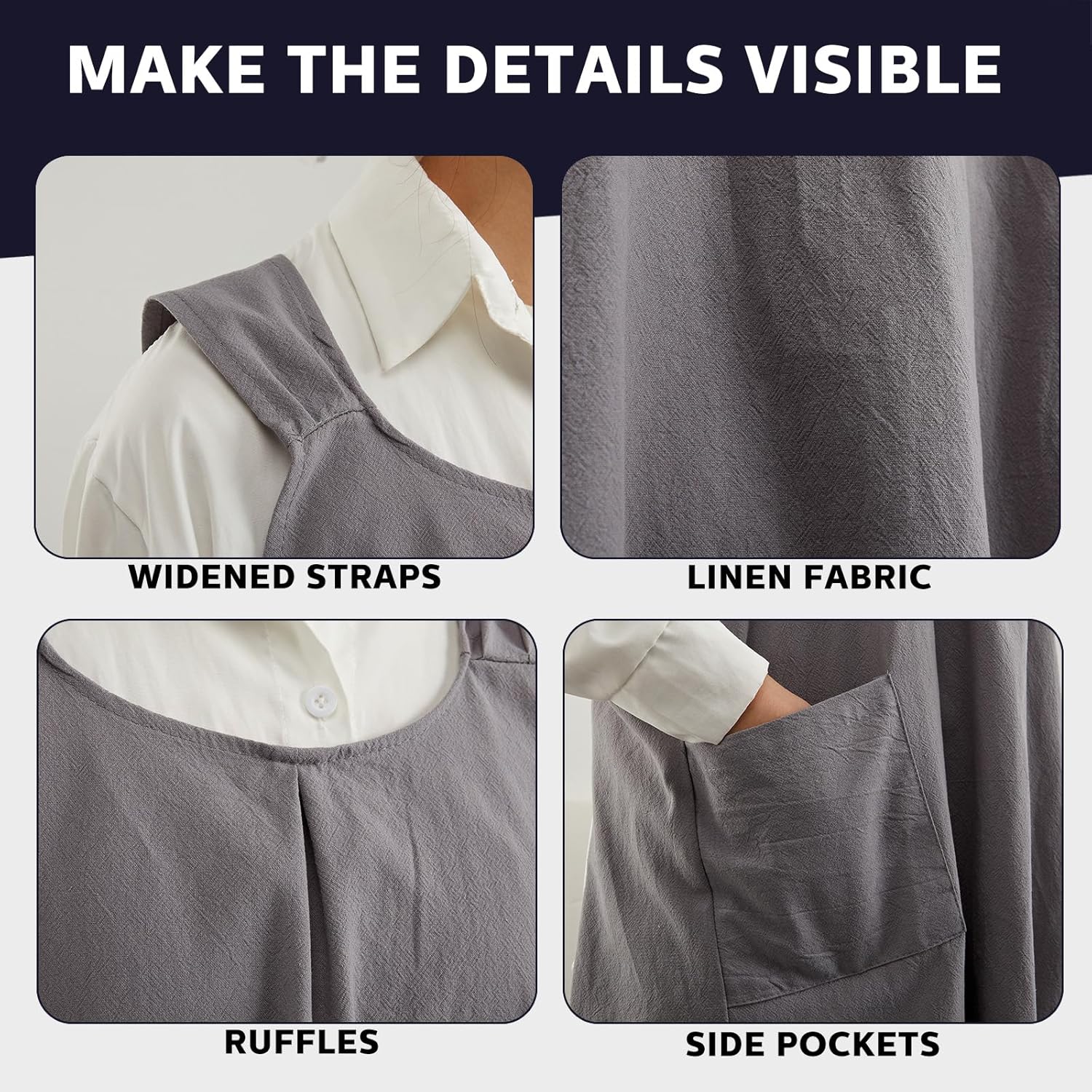 JaGely 2 Pack Japanese Linen Cross Back Kitchen Cooking Aprons for Women Men with 2 Pockets Cute Gardening Dress - Image 4