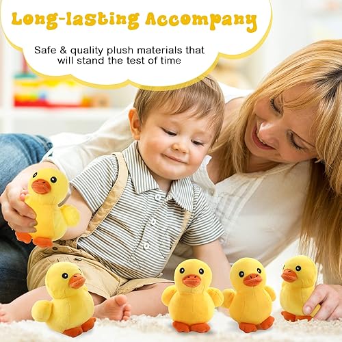 Miniatura 5 de Kasyat Juego de 6 piezas de animales de peluche de pato amarillo, madre con 5 peluches de pato pequeño, peluche suave para abrazar con bolsa con