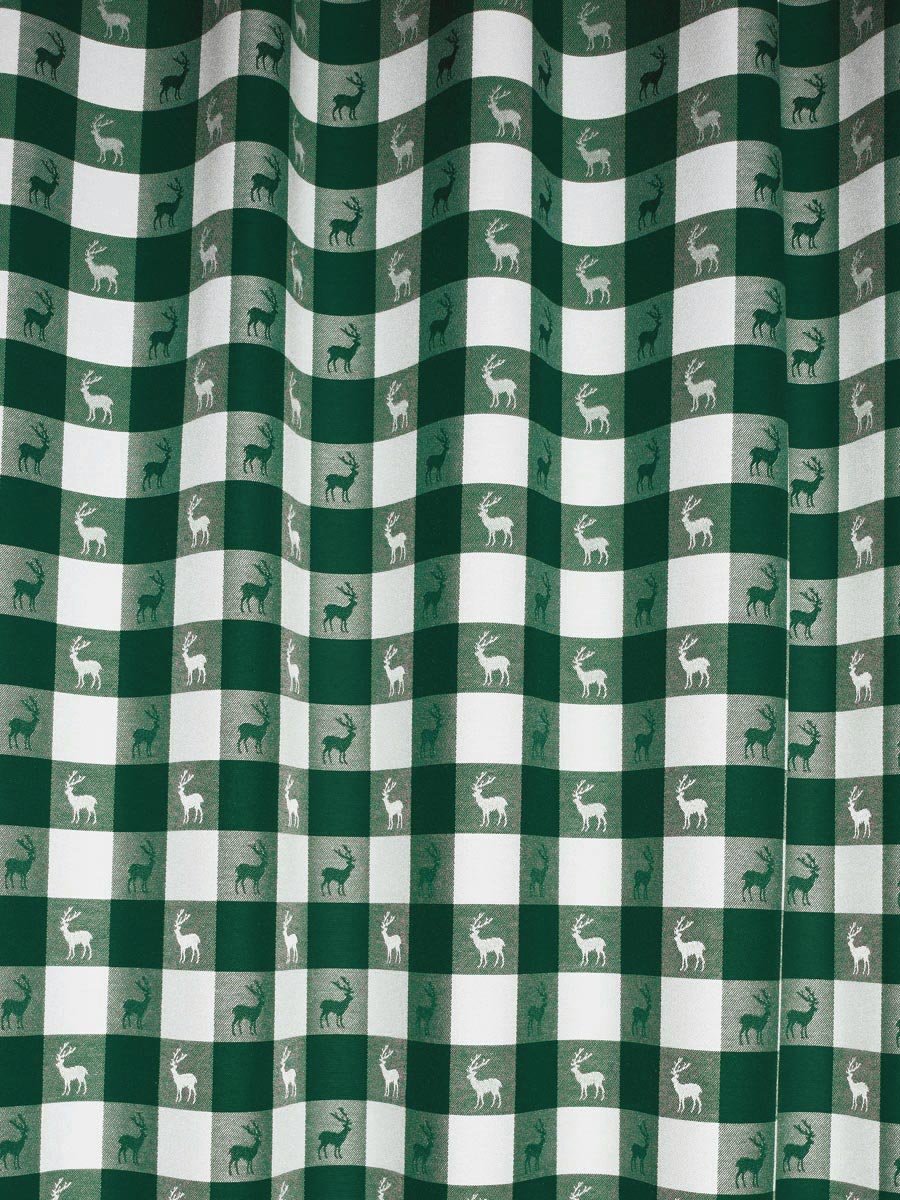 Dekoschal Karo mit Hirsch in Grün | Schlaufenschal aus hochwertigem Webware | grün-weißer Landhaus-Vorhang kariert | Blickdichte Übergardine mit 8 Schlaufen | Seitenschal Höhe x Breite 125 x 130 cm