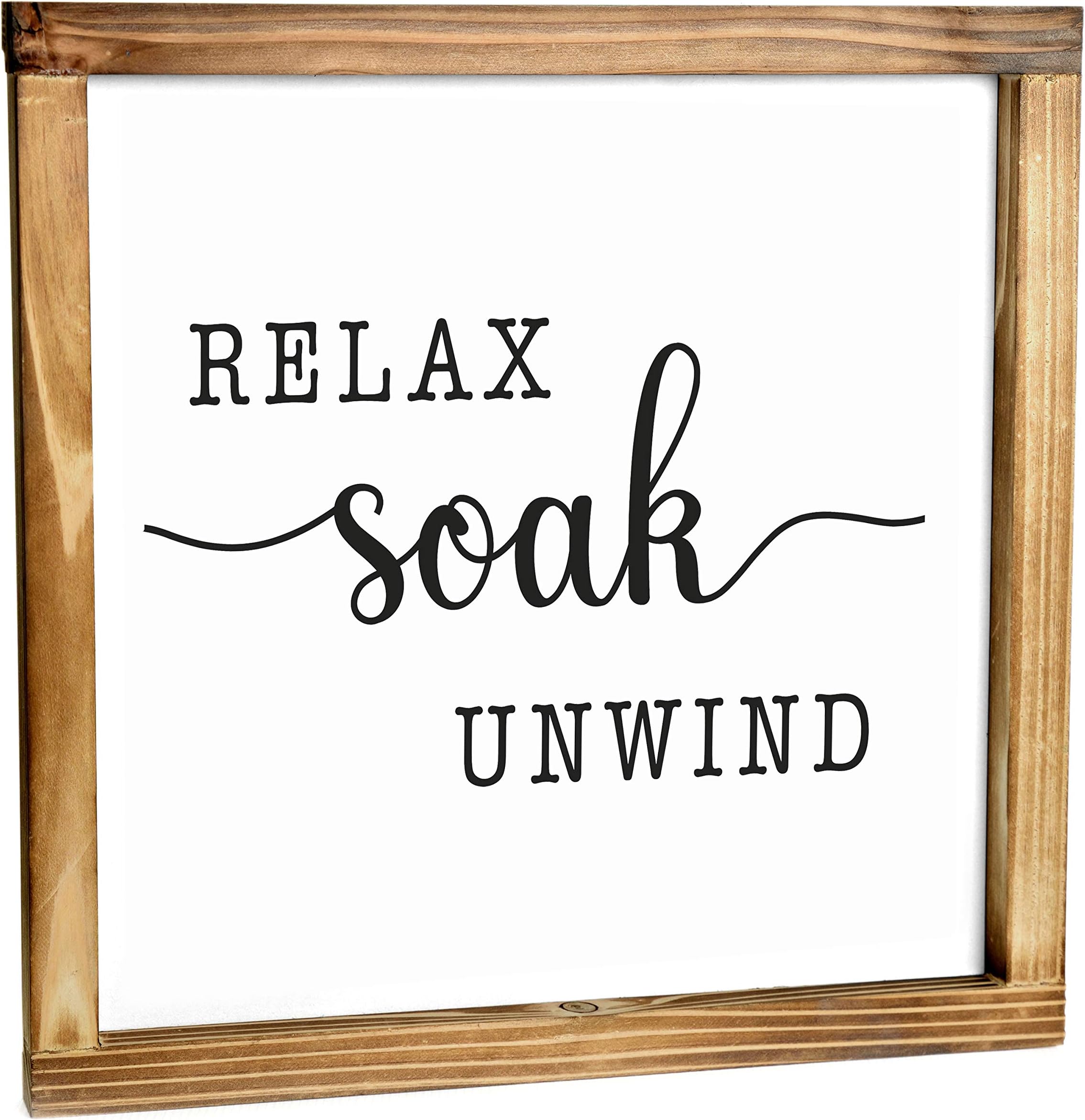 Relax Soak Unwind Sign 12x12 Inch,Soak Wash Relax Sign Decor, Relax Sign Wall Decor, Relax Soak Unwind Wall Art Bathroom, Bathroom Decor Wall Art Relax Wood Sign Bathtub Relax Sign