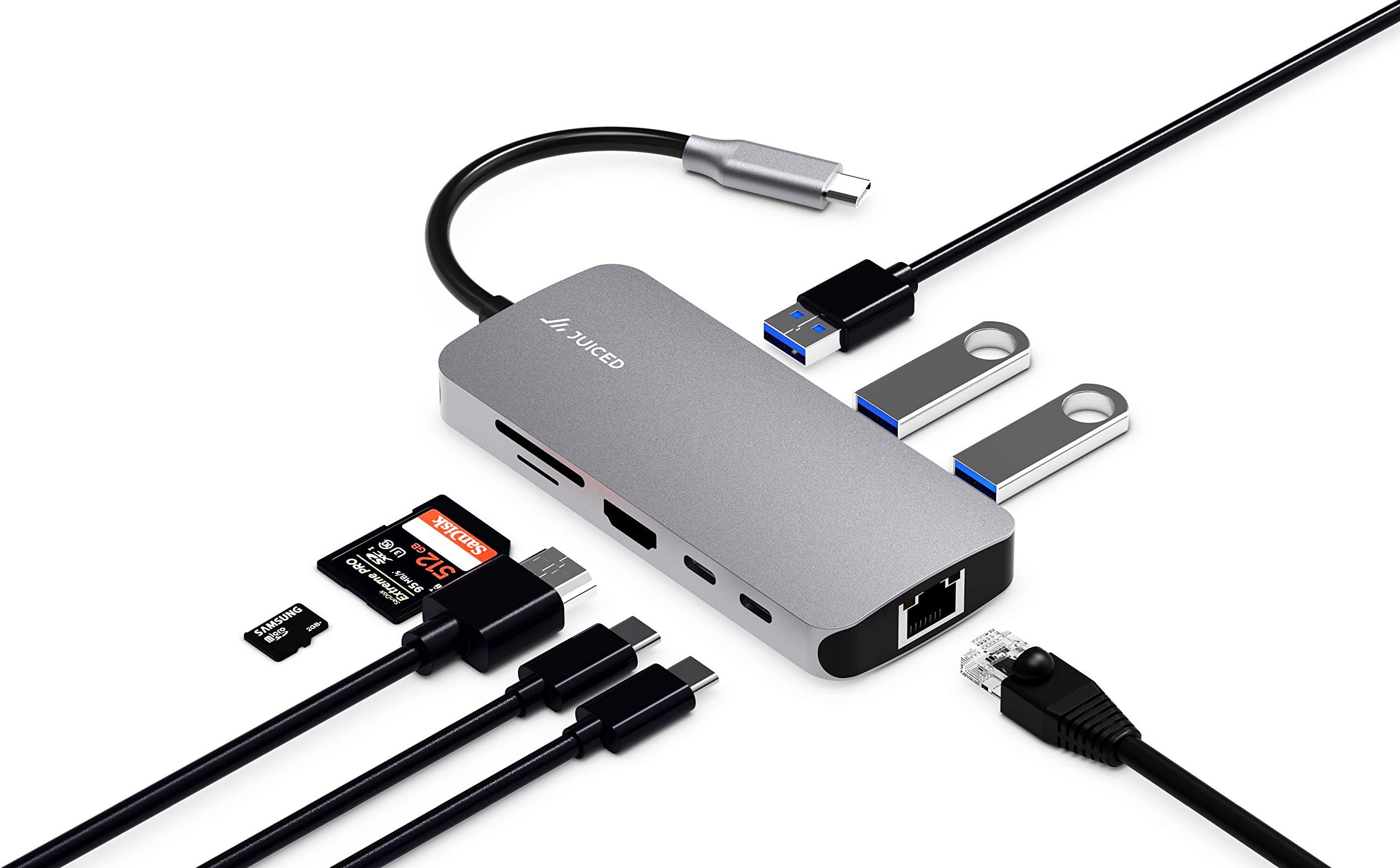 Juiced Systems BizHUB Pro - USB-C Multiport Gigabit Ethernet HDMI Adapter