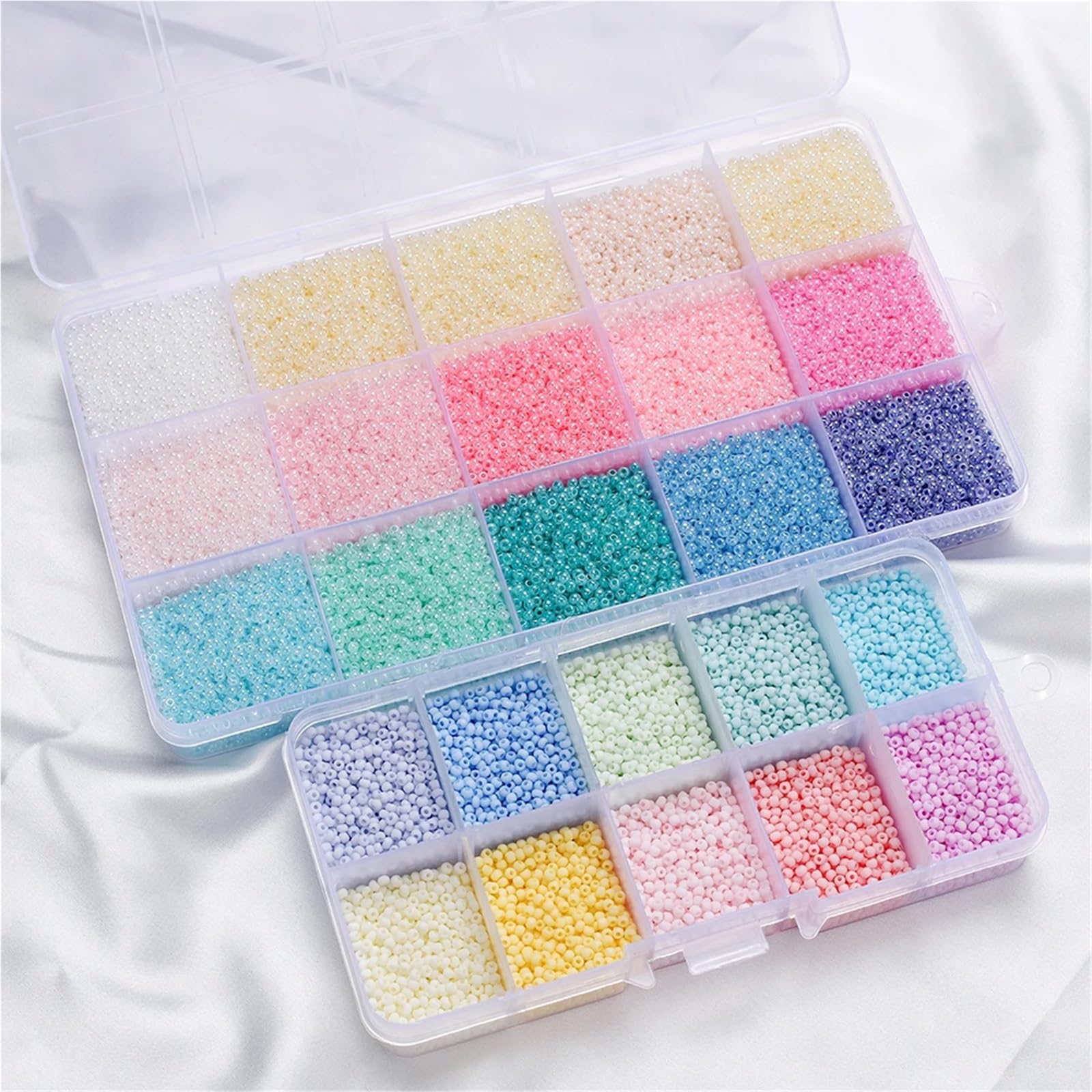 Perlen-Sets zur Schmuckherstellung in 10–24 Farben, 2/3 mm, bunte Glasperlen for Mädchen, Armbänder, Halsketten, DIY-Set Perlen für Armbänder(24grids-2mm 01)