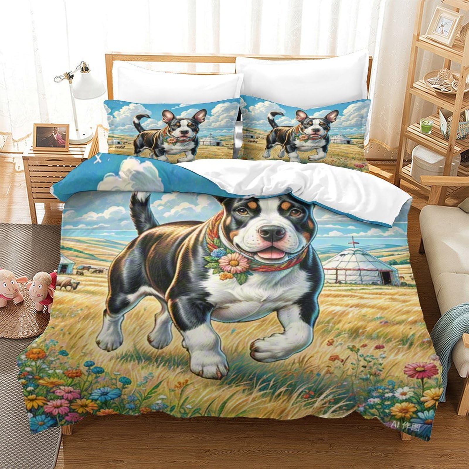 Housse de couette Bulldog 3D parure de lit idéale pour chambre d'enfant et ado