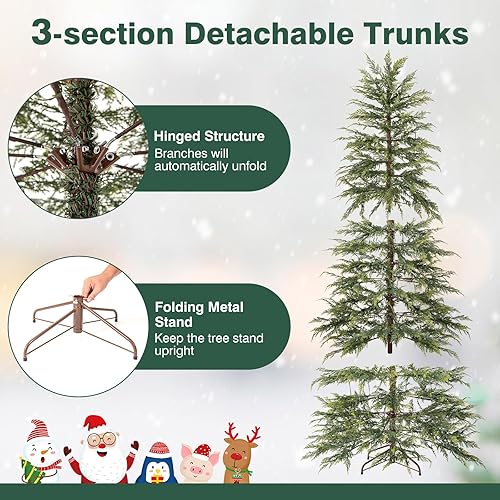 Miniatura 8 de HAPPYGRILL Árbol de Navidad artificial preiluminado de 7.5 pies, abeto de Navidad disperso con 500 luces LED, 8 modos, 725 puntas de rama, soporte