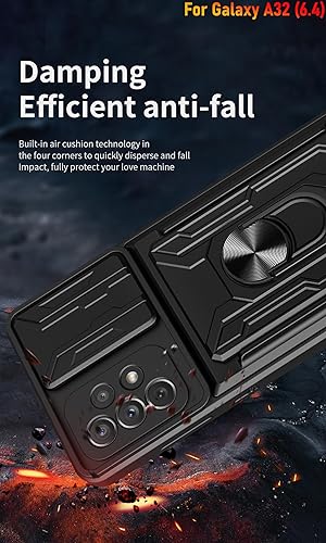 Miniatura 7 de Funda tipo cartera para Samsung Galaxy A32 (4G), ranura para tarjeta de crédito, diseño portátil, resistente, doble capa, híbrida, acolchada,