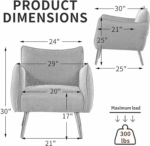 Miniatura 2 de Sepnine Modern Accent Chair,Comfy Granular Flannelette Living Room Club Chair with Solid Wood Legs,Upholstered Reading Armchair for Bedroom