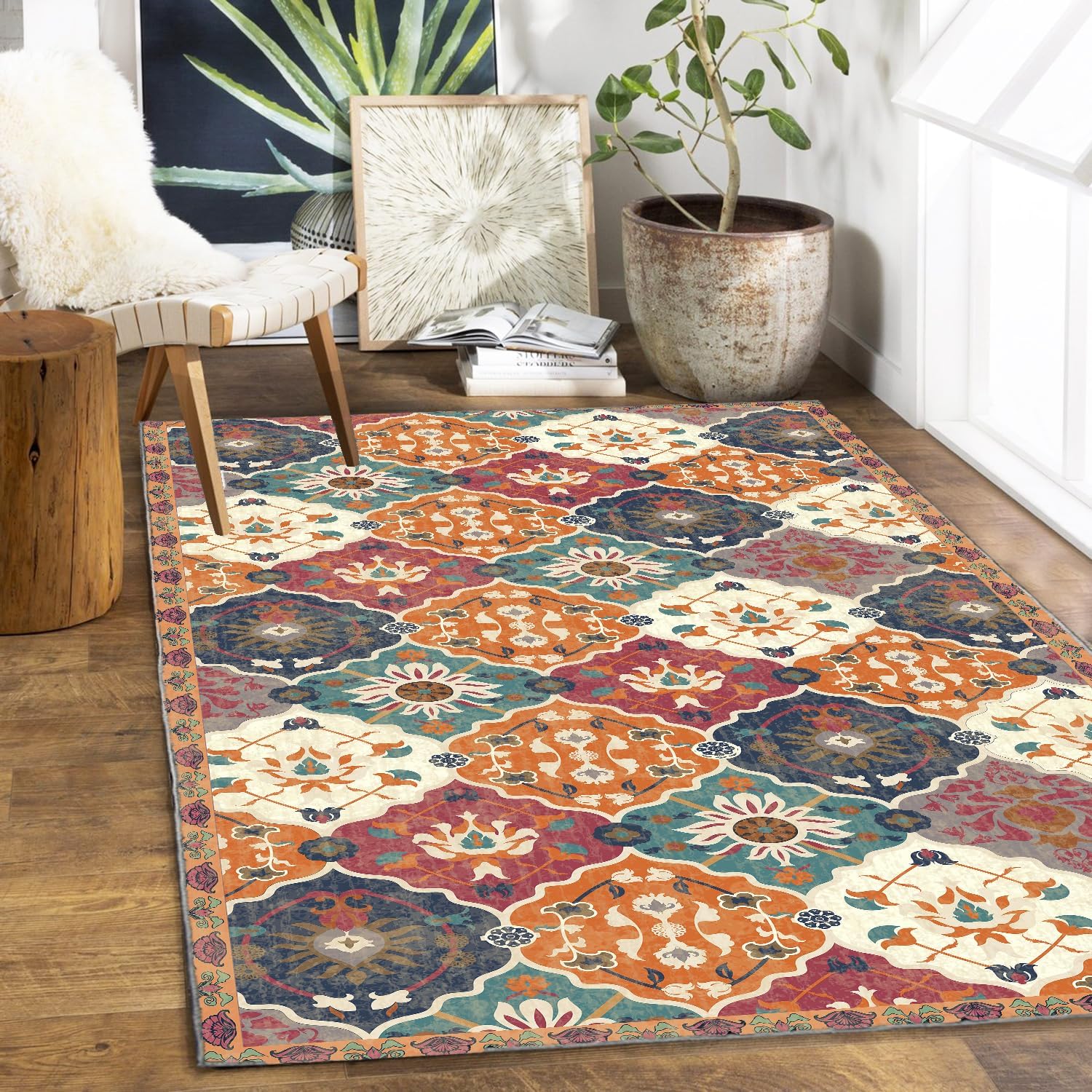 ishro home 3 x 5 Feet 3D Jet Multi Printed 3D Jet Vintage Persian Carpet Rug Runner and Carpets for Bedroom/Living Area/Home with Anti Slip Backing (3x5 ft, Persian Retro)