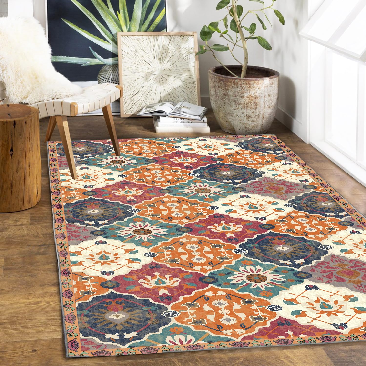 ishro home 3 x 5 Feet 3D Jet Multi Printed 3D Jet Vintage Persian Carpet Rug Runner and Carpets for Bedroom/Living Area/Home with Anti Slip Backing (3x5 ft, Persian Retro)