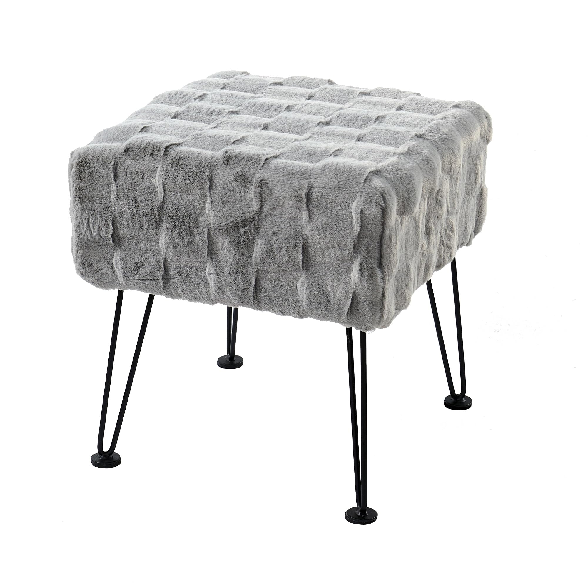 Home Soft Things Brick Faux Fur Stool,17"×17"×17",Grey, Sturdy Decoration Ottoman Stool for Makeup Foot Rest Bench for Living Room