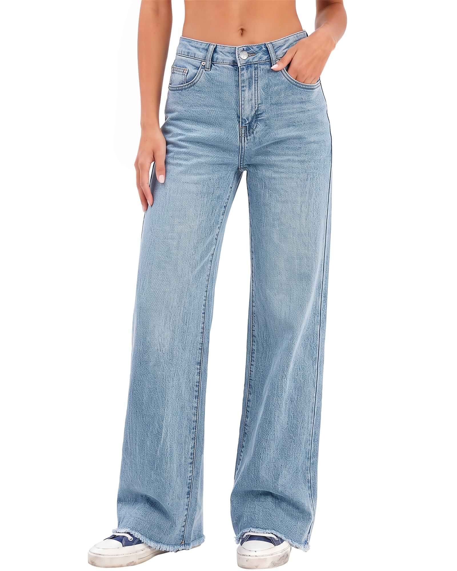 Utyful Womens Baggy Jeans High Waist Stretchy Wide Leg Denim Pants Trousers Distressed,90s Outfits,Y2K,Frayed Raw Hem,30" Inseam,Casual Everyday Wear,High Rise Jeans for Women,Women's Trousers Wide Leg