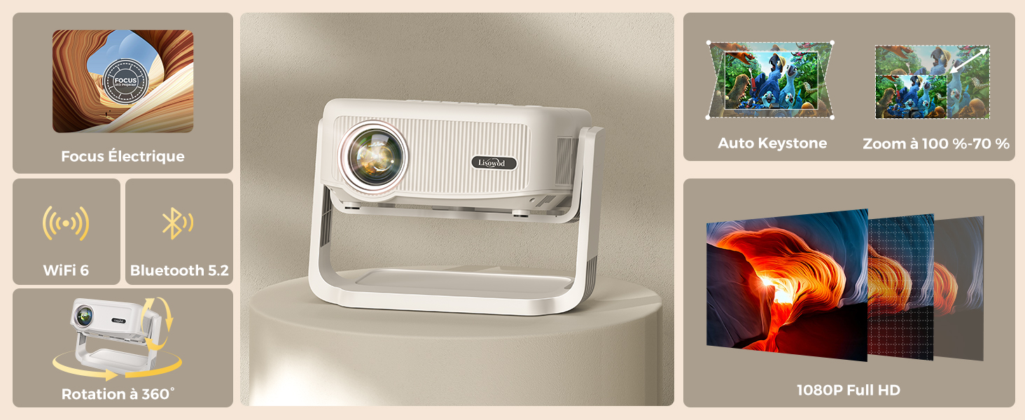 Videoprojecteur[ Auto Focus/Auto Keystone] 26000L WiFi6 Bluetooth Retroprojecteur Jimveo Full HD