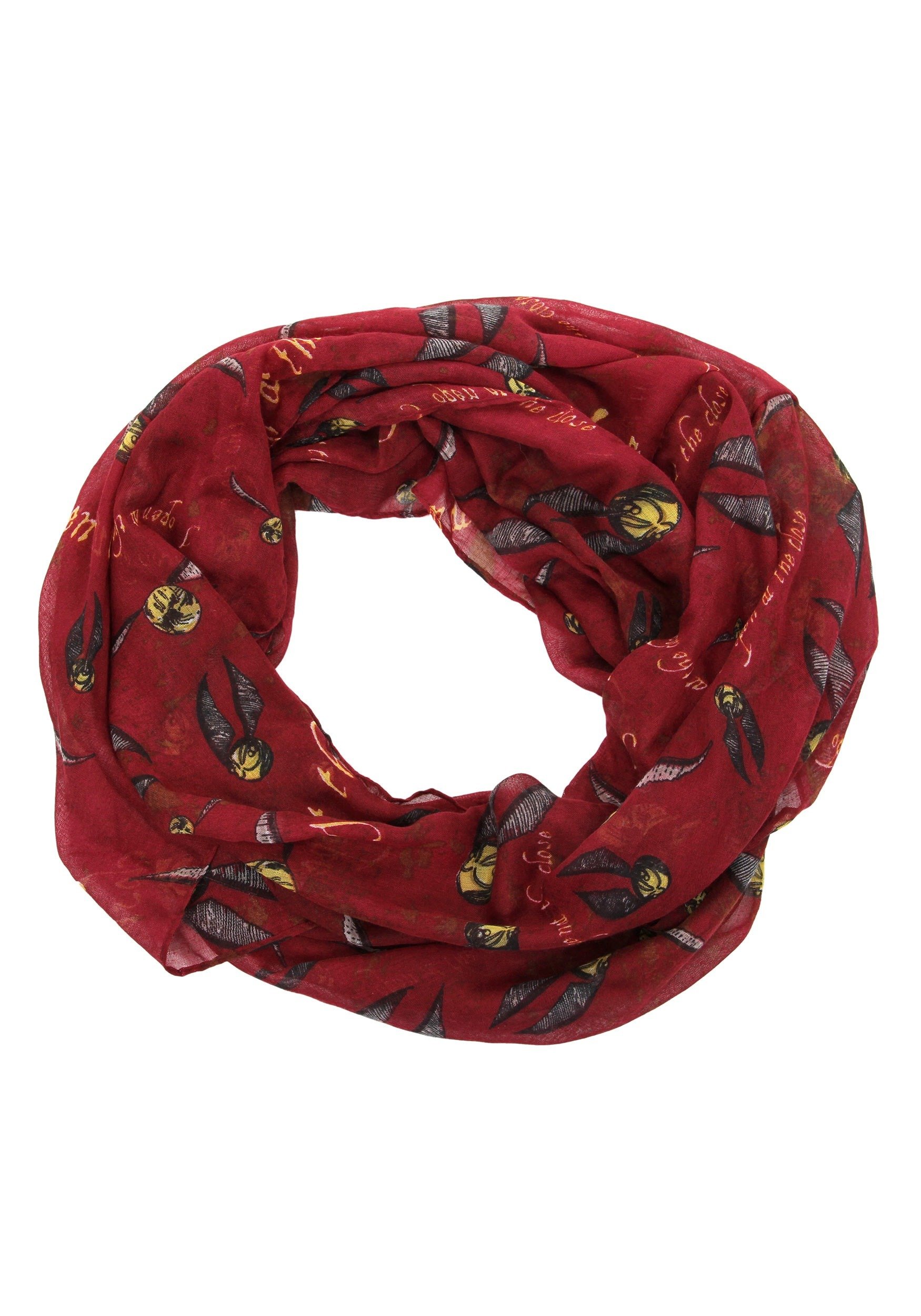 Harry Potter Red Golden Snitch Infinity Scarf - Polyester with All-Over Snitch Print, Officially Licensed