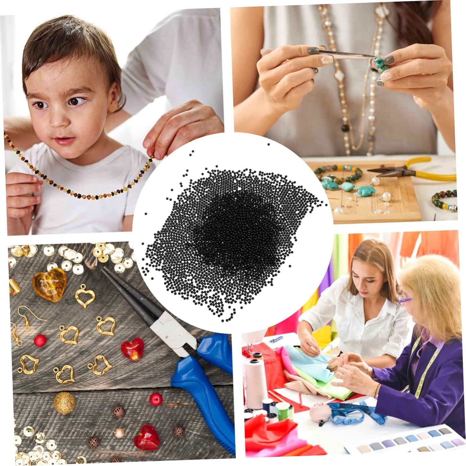 TEHAUX Black Round No Hole Beads Smooth Polished Beads for Jewelry Making Bracelet Crafting and Creative Projects Ideal for Accessories and Decoration