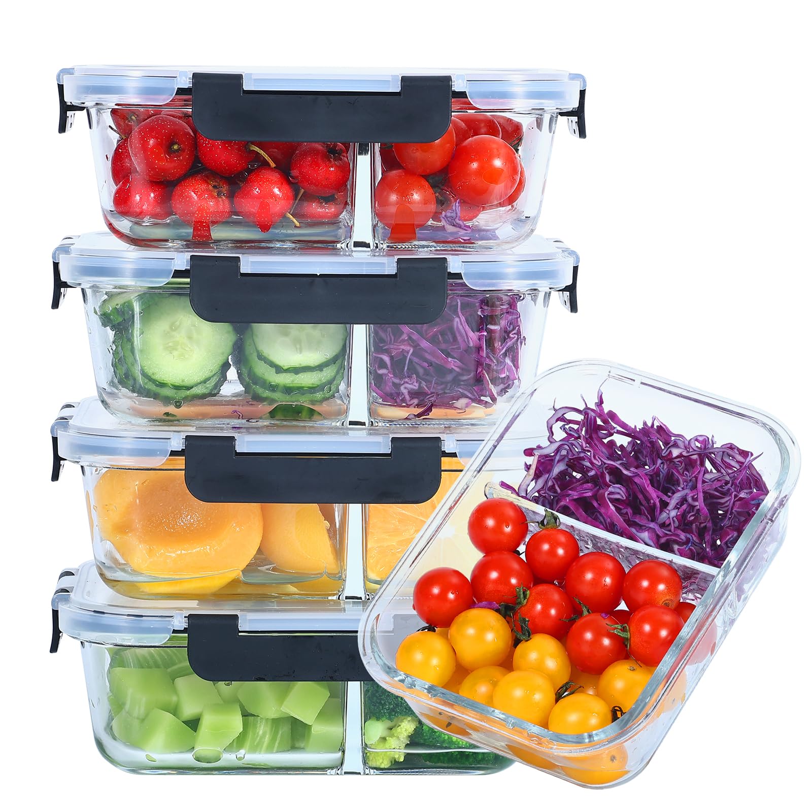 Liliume Meal Prep Boxen Glas Frischhaltedosen mit Deckel Portionskontrolle, Luftdicht, Ofen- und Gefrierschrank Sicher