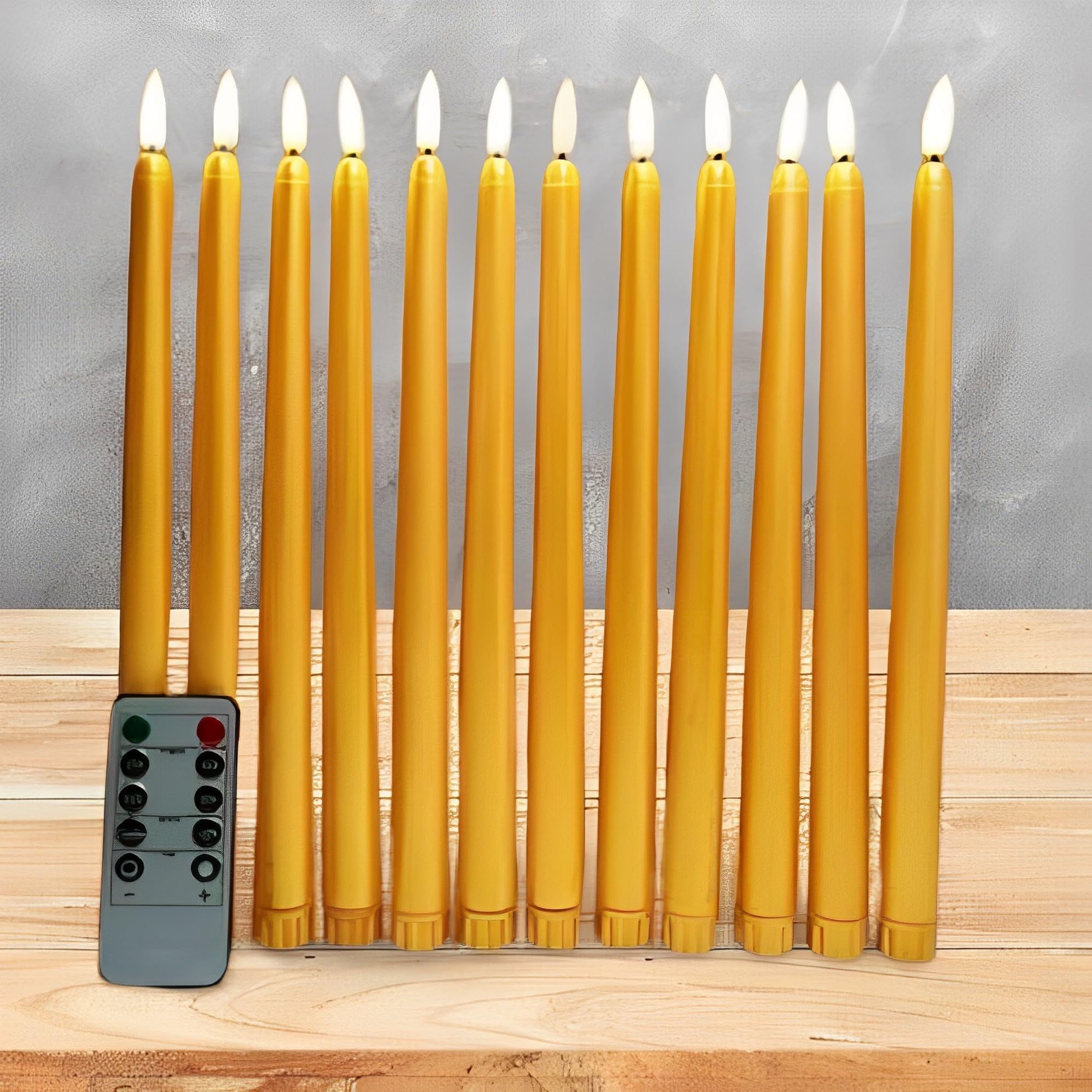 Ni-JASW Gold Flameless Taper Candles with Remote Timer, Flickering LED Battery Operated Candlesticks Set of 12