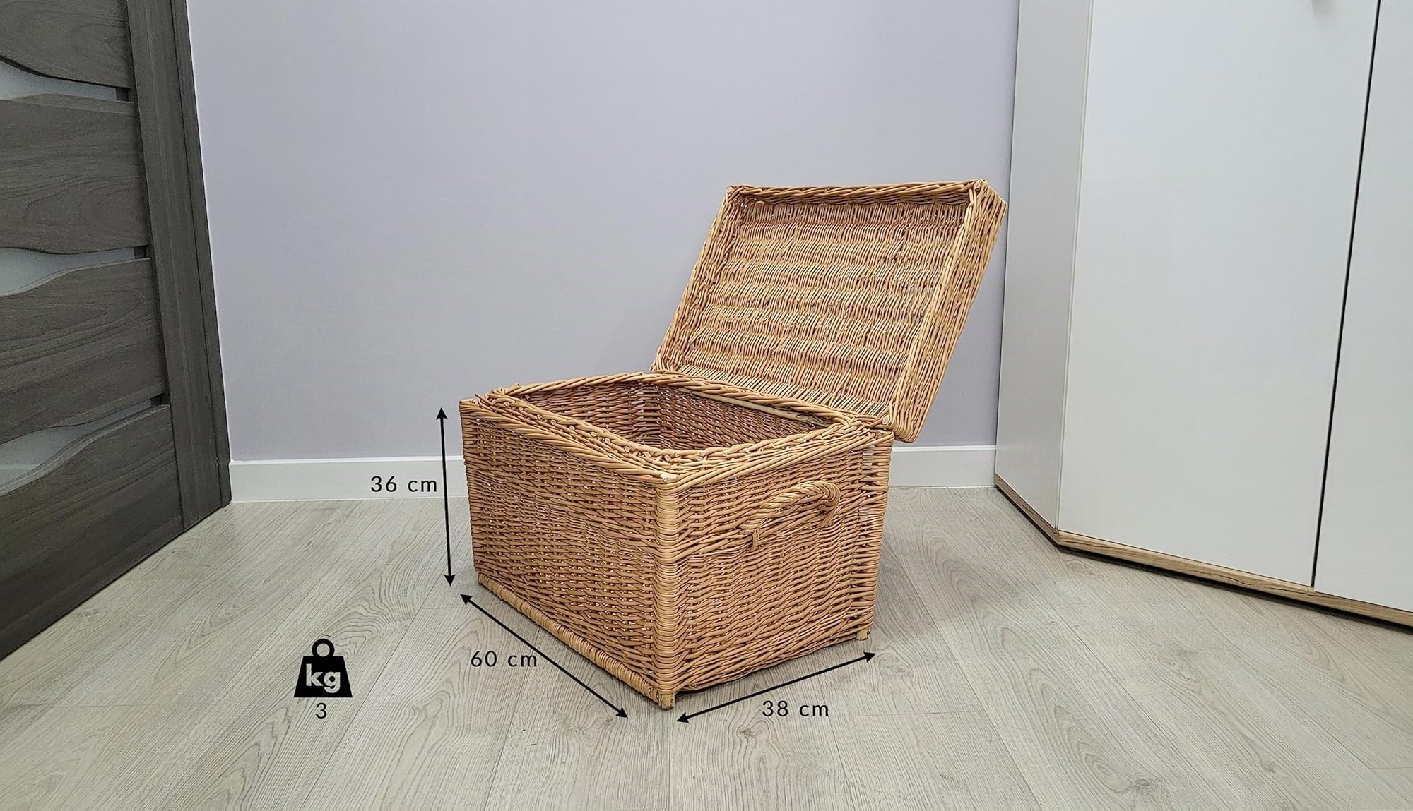 weeco Cestino in vimini da 60 cm con coperchio, in vimini marrone, rettangolare