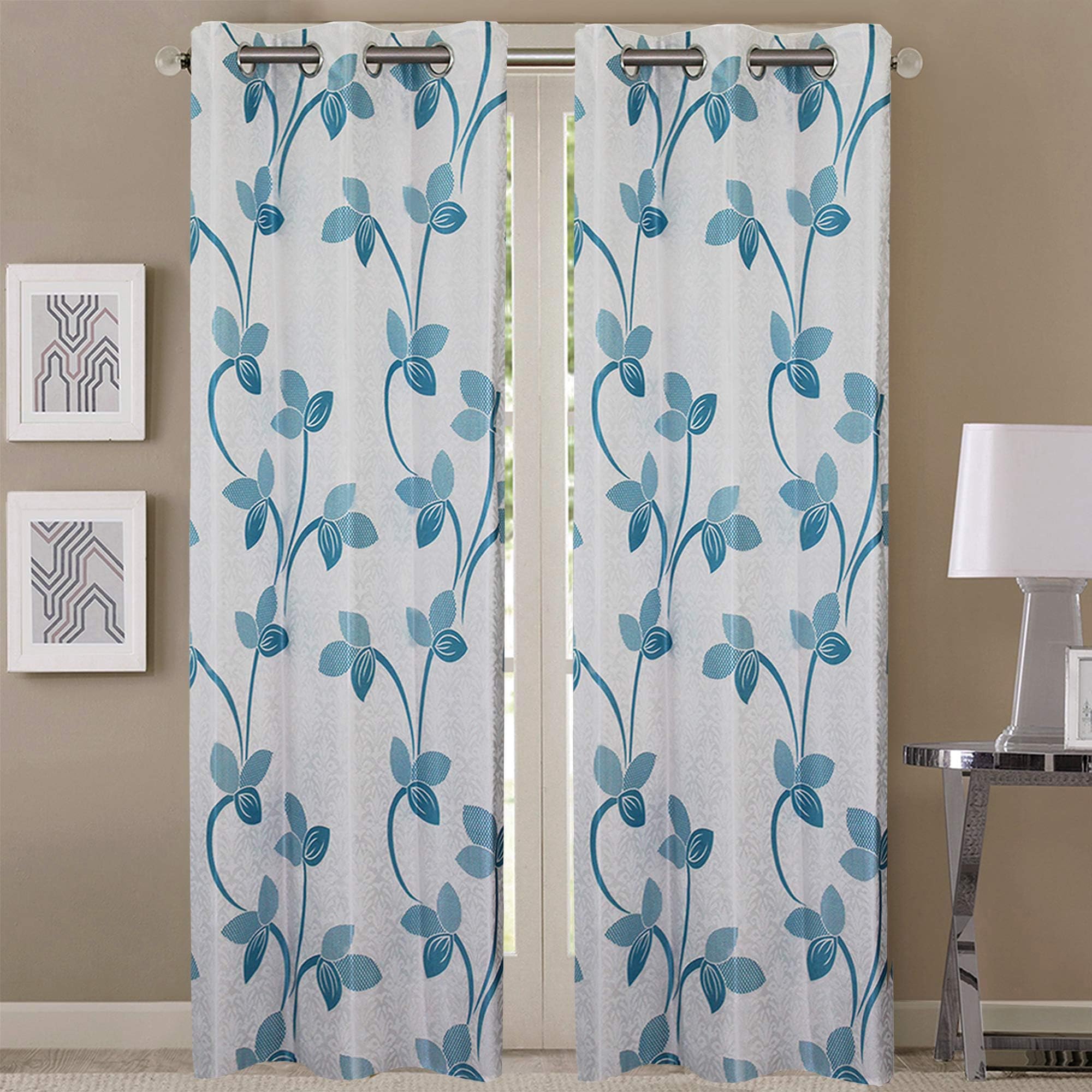 QueenzlivingMayfair Curtain, Long Door 9 feet- Pack of 2, Sky Blue