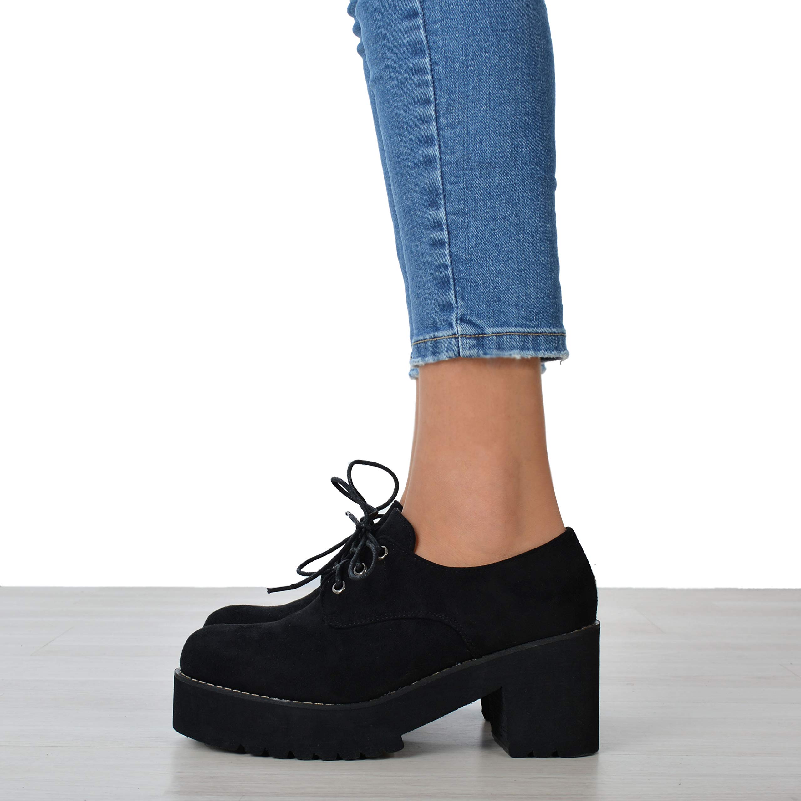 Altamoda Zapatos de Mujer Blucher con Plataforma y Cordones de Ante.