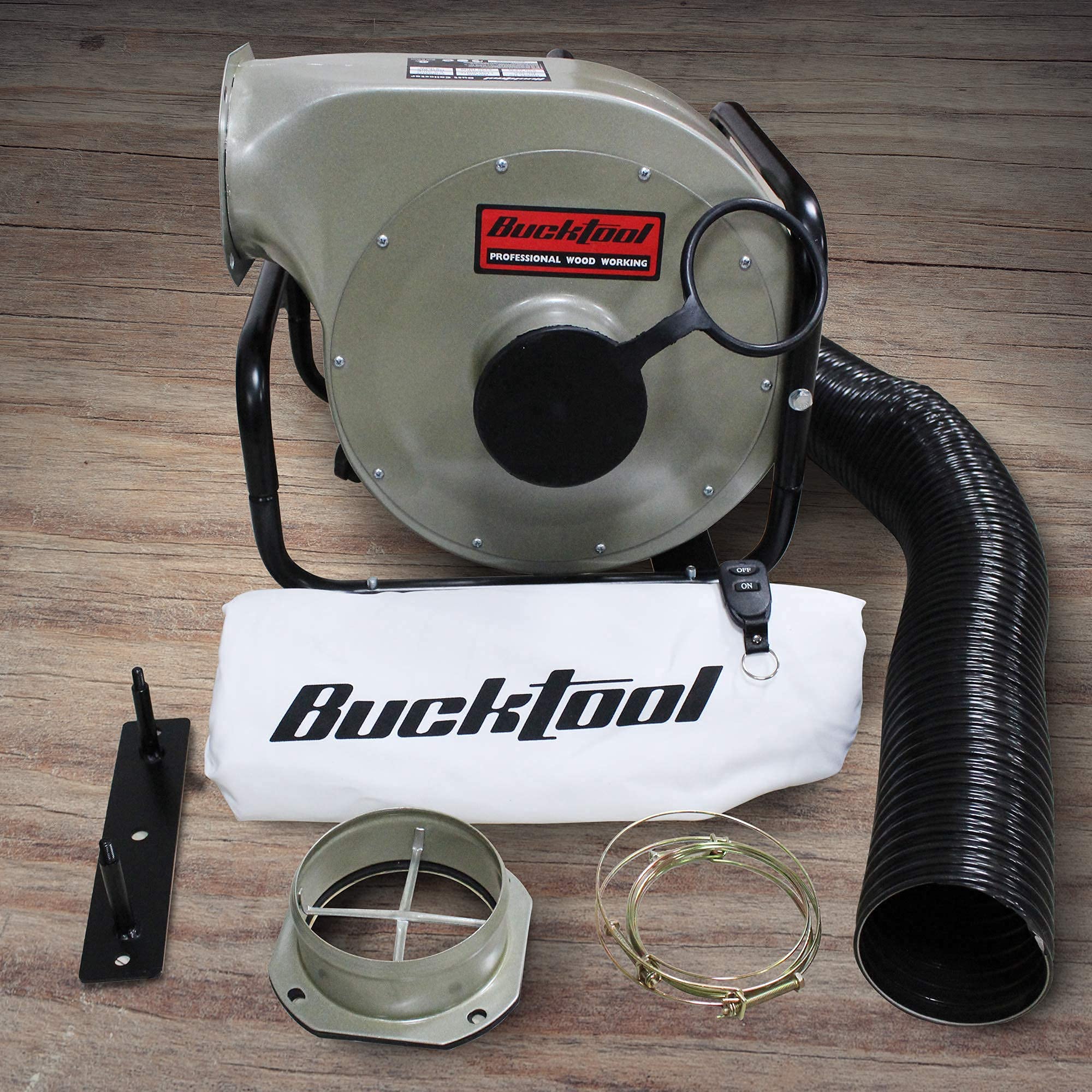 BUCKTOOL 1HP 6.5AMP Wallmount Dust Collector with Remote Control and 2