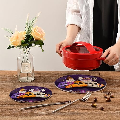 Miniatura 7 de Juego de 2 soportes para ollas de gnomo de Halloween, resistentes al calor, redondos, para cocina, olla caliente y sartén