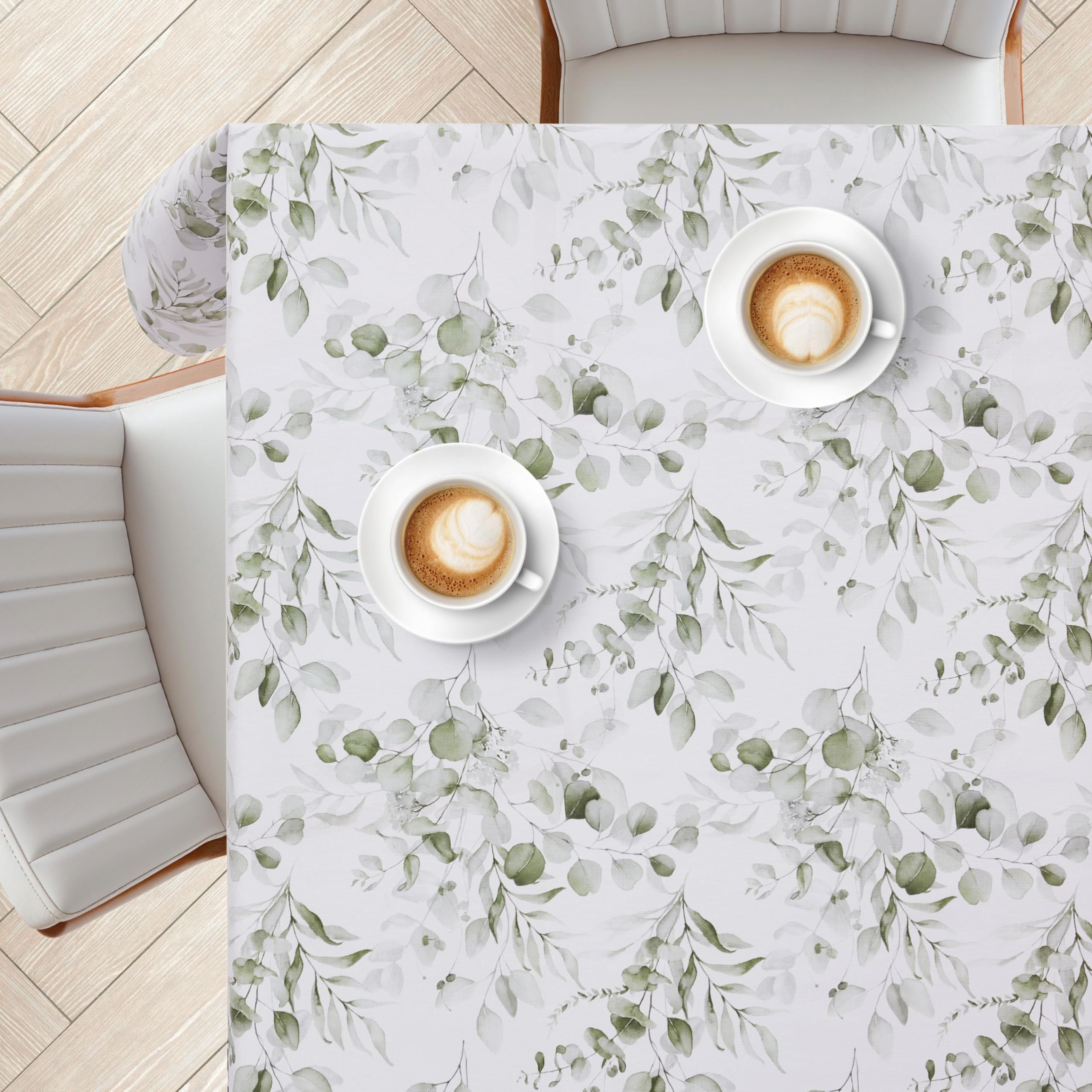 KP HOME White PVC Tablecloth Wipeable with Boho Leaves Print, Square 55.1"x 55.1" - Image 2
