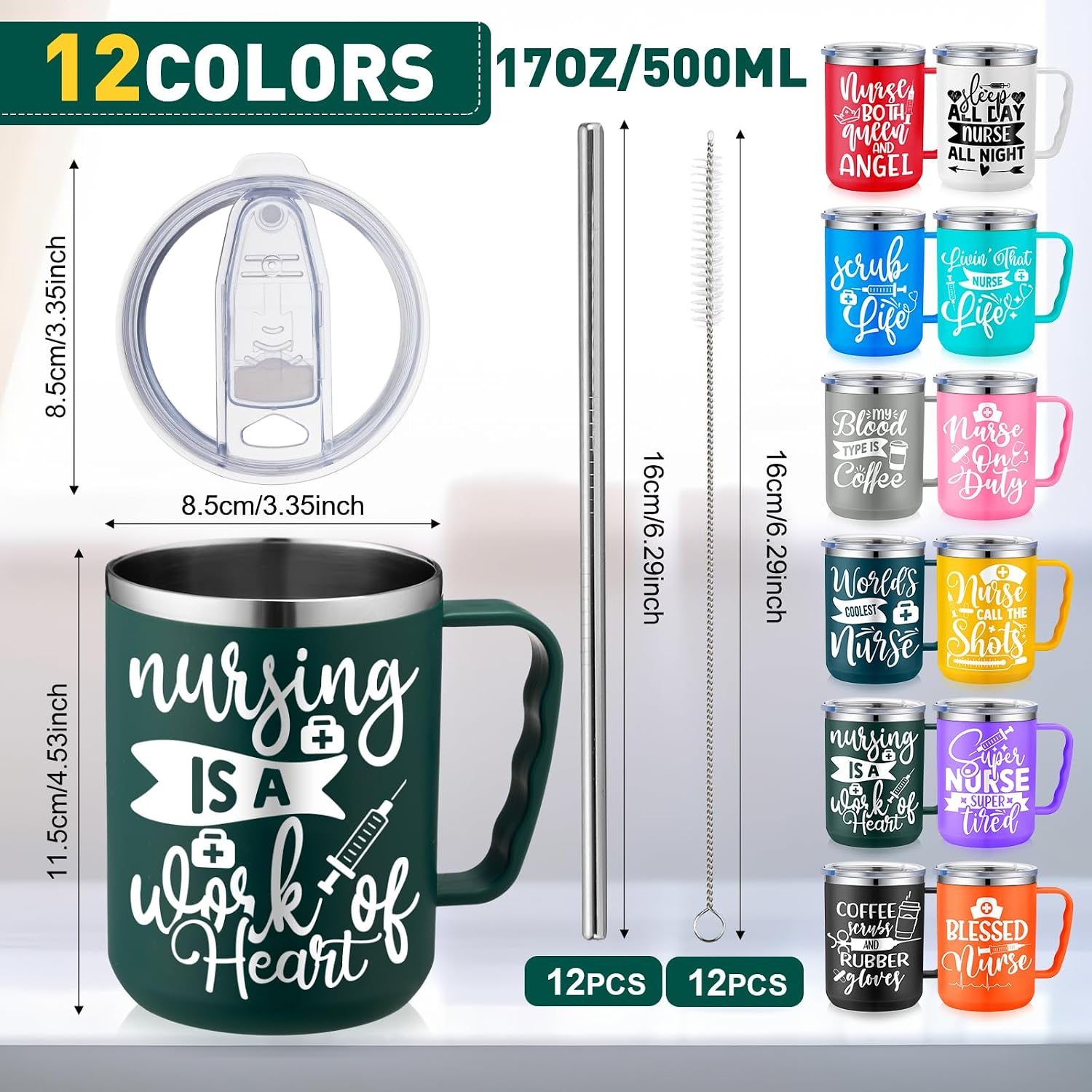Ziliny 2026 Nurse Gifts Bulk Nursing Travel Coffee Mug 17 oz Nurse Appreciation Cups Stainless Steel Insulated Tumbler with Handle for Graduation Friends Coworker(Chic)