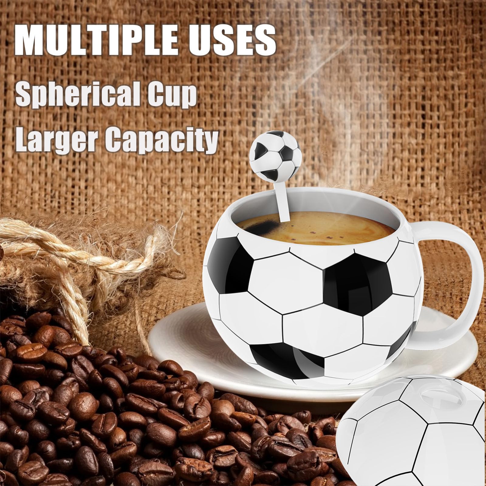 ZONSUSE Football Coffee Mug, Creative Spherical Ceramic Cup, Funny Soccer Mug, with Lid, for Coffee Milk, Juice - Image 4
