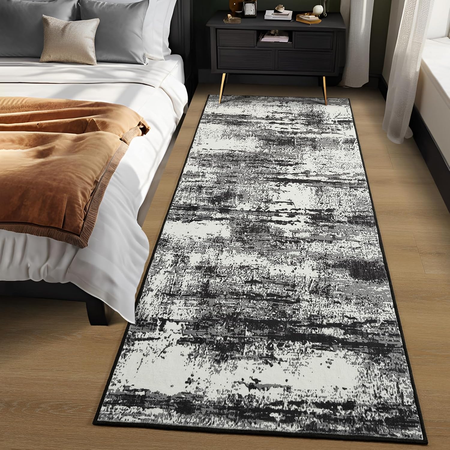 Merelax 2x6 Entryway Long Runner Area Rug, Black Whtie Washable Modern Abstract Entry Rugs for Kitchen Bedroom Hallways Living Room, Non Slip Carpet for Indoor Door High Traffic Family Room Decor