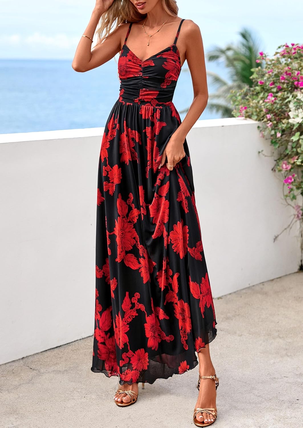 PRETTYGARDEN Women Summer Floral Maxi Dress 2026 Spirng Spaghetti Strap Mesh Boho Sundress Party Beach Vacation Long Dresses - Image 5