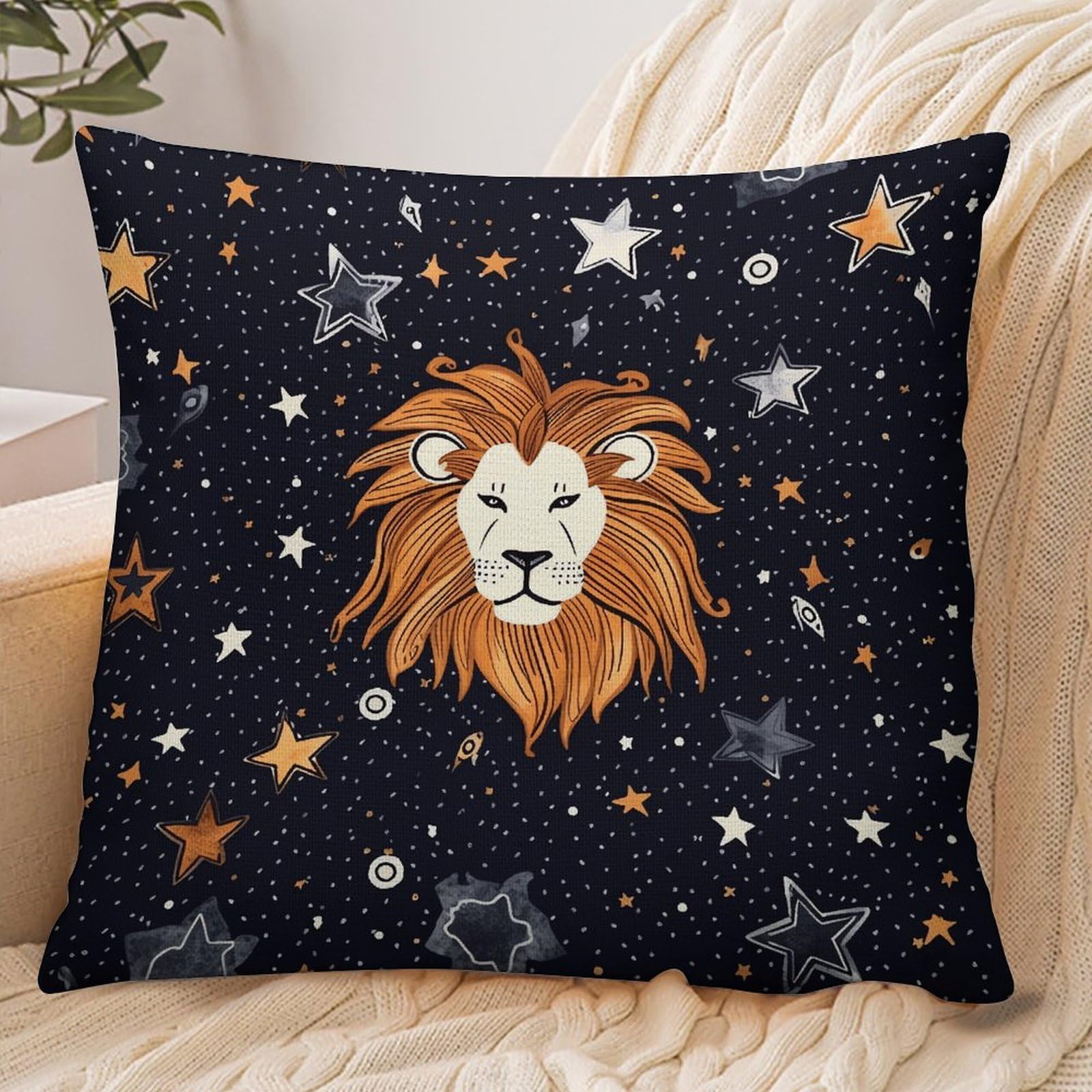 Fekiloot Style Lion And Stars Pillowcase Pillow Sham Pillow Case