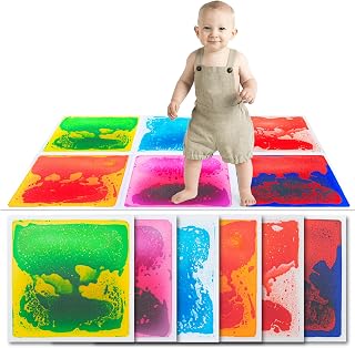 Art3d Liquid Motion Sensory Floor Tiles for Kids - 6 Pack 11.8x11.8 Inch Colorful Anti-Slip Play Mats