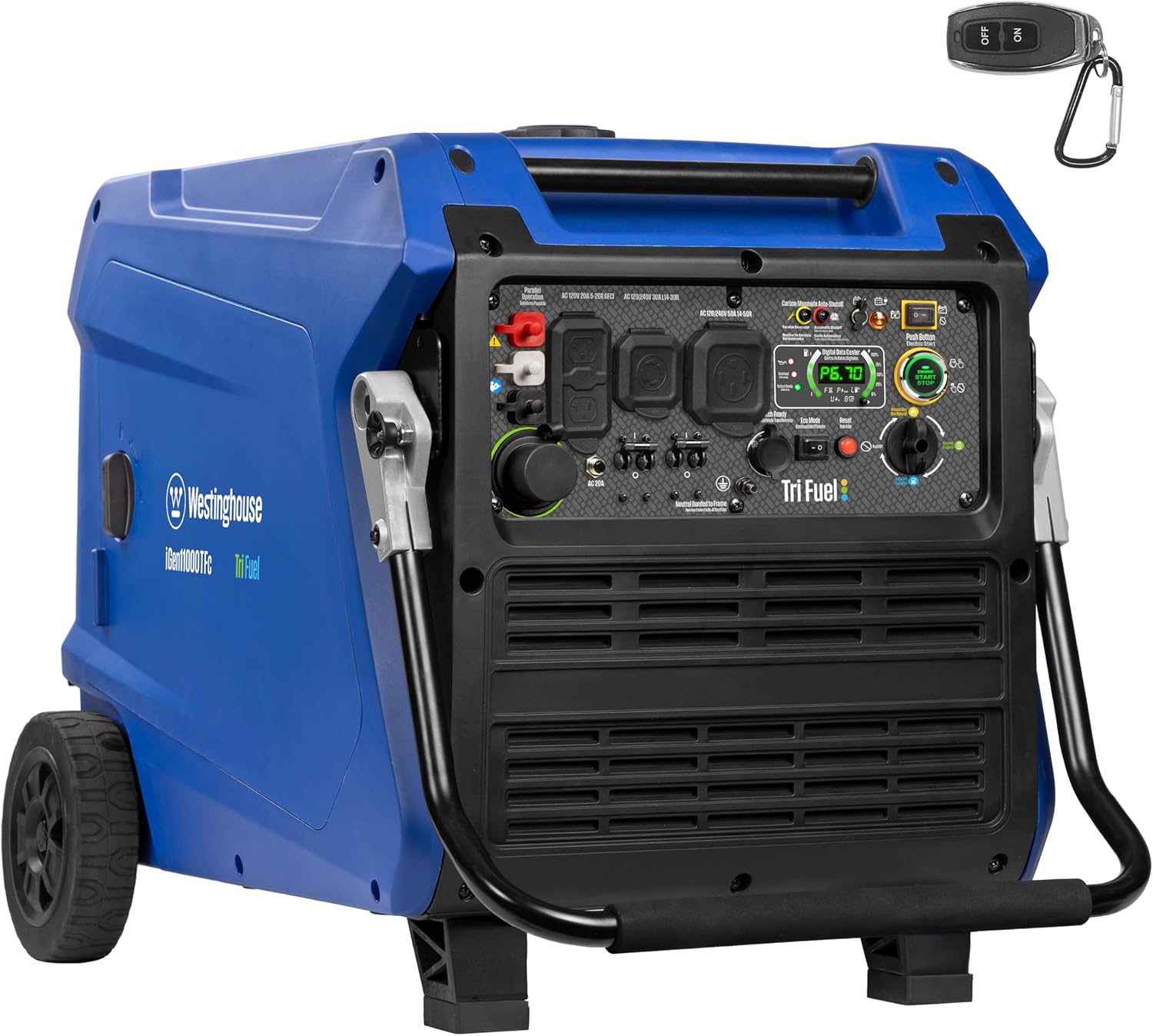 Westinghouse 11000 Peak Watt Tri-Fuel Portable Inverter Generator, Remote Start, Transfer Switch Ready, Gas/Propane/Natural Gas Powered, Low THD, Safe for Electronics, Parallel Capable, CO Sensor