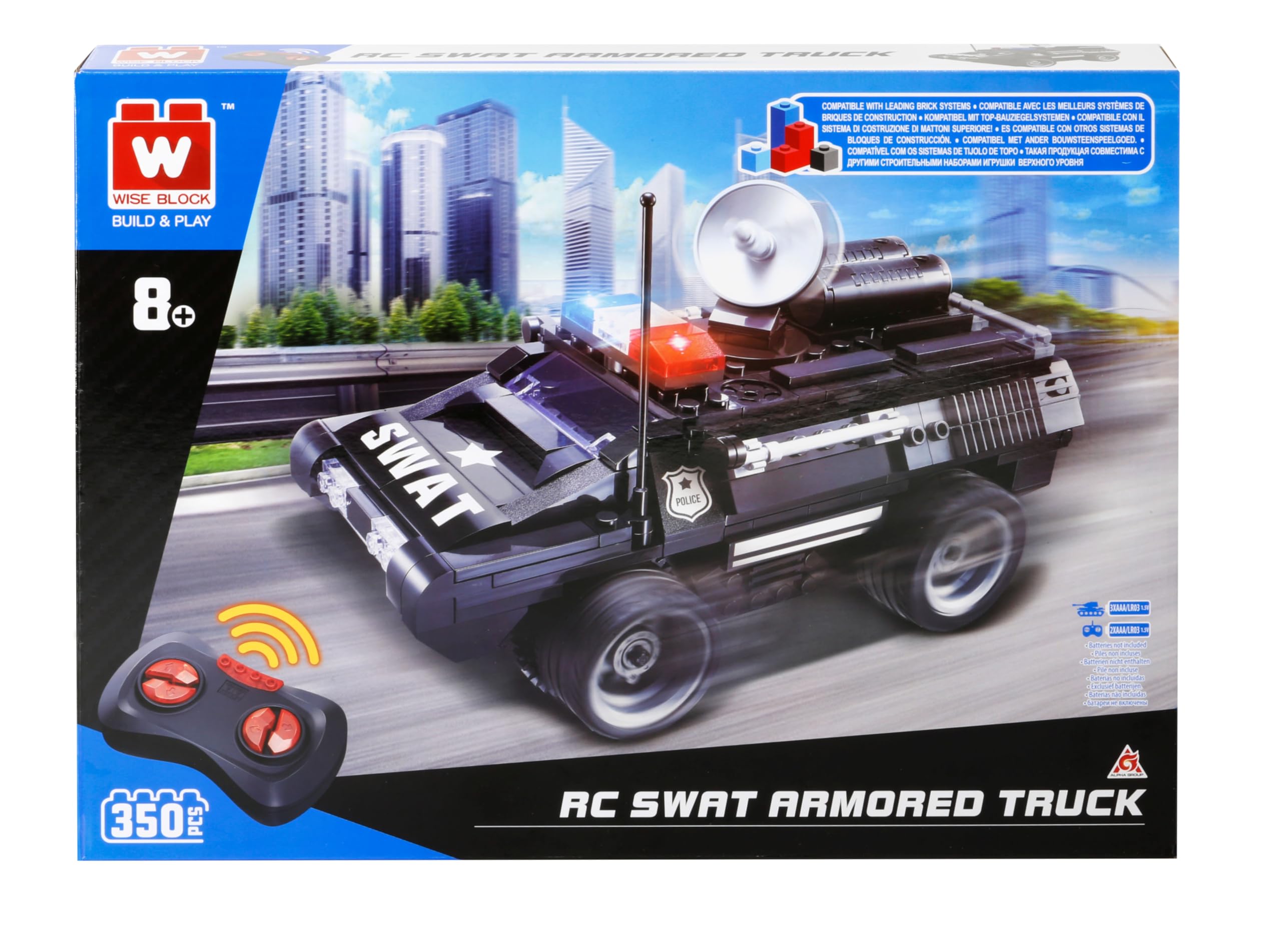 W WISE BLOCK Giocattolo da costruzione, giocattolo STEM per bambini dagli 8 anni in su, 371 pezzi kit di costruzione auto telecomandata, veicolo militare blindato