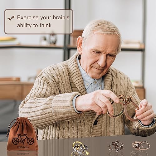 Miniatura 20 de Juego de rompecabezas de metal y madera de 16 piezas, rompecabezas de lógica y anillo desafiantes para adultos, regalo entretenido y reflexivo para
