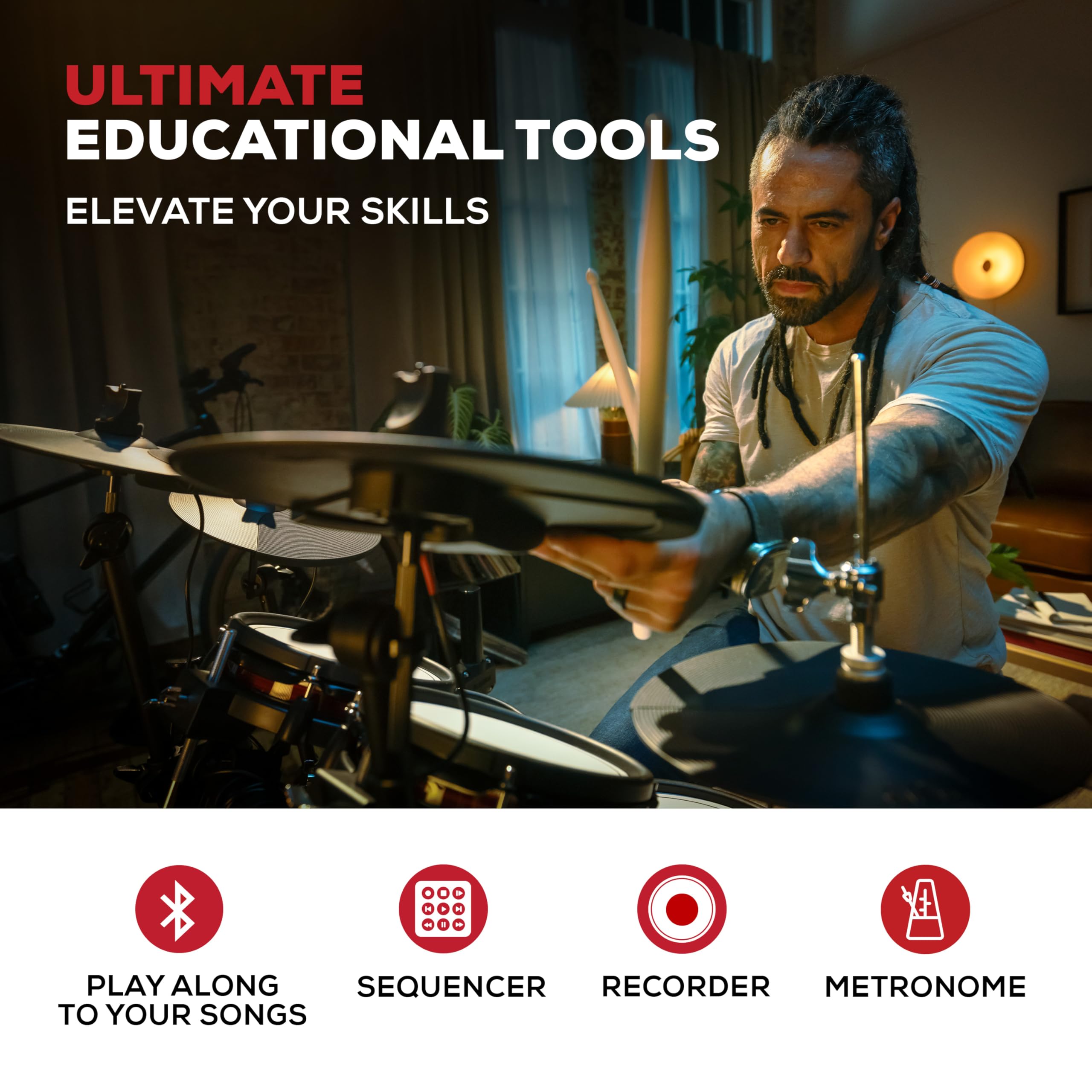 Alesis Nitro Ultimate Elektroniczny Zestaw Perkusyjny z Podwójnymi Padami Siatkowymi, Niezależnym Hi-Hatem, 640 Brzmieniami BFD 52 Zestawami, Bluetooth, Drumeo, USB MIDI, Podwójną Stopą Basową
