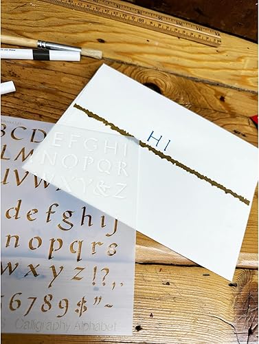 Miniatura 5 de Stencil1 Plantillas de letras de caligrafía de 1/2 pulgada, letras y números, alfabeto minúscula y minúscula de Mylar para pintar a mano, dibujo y