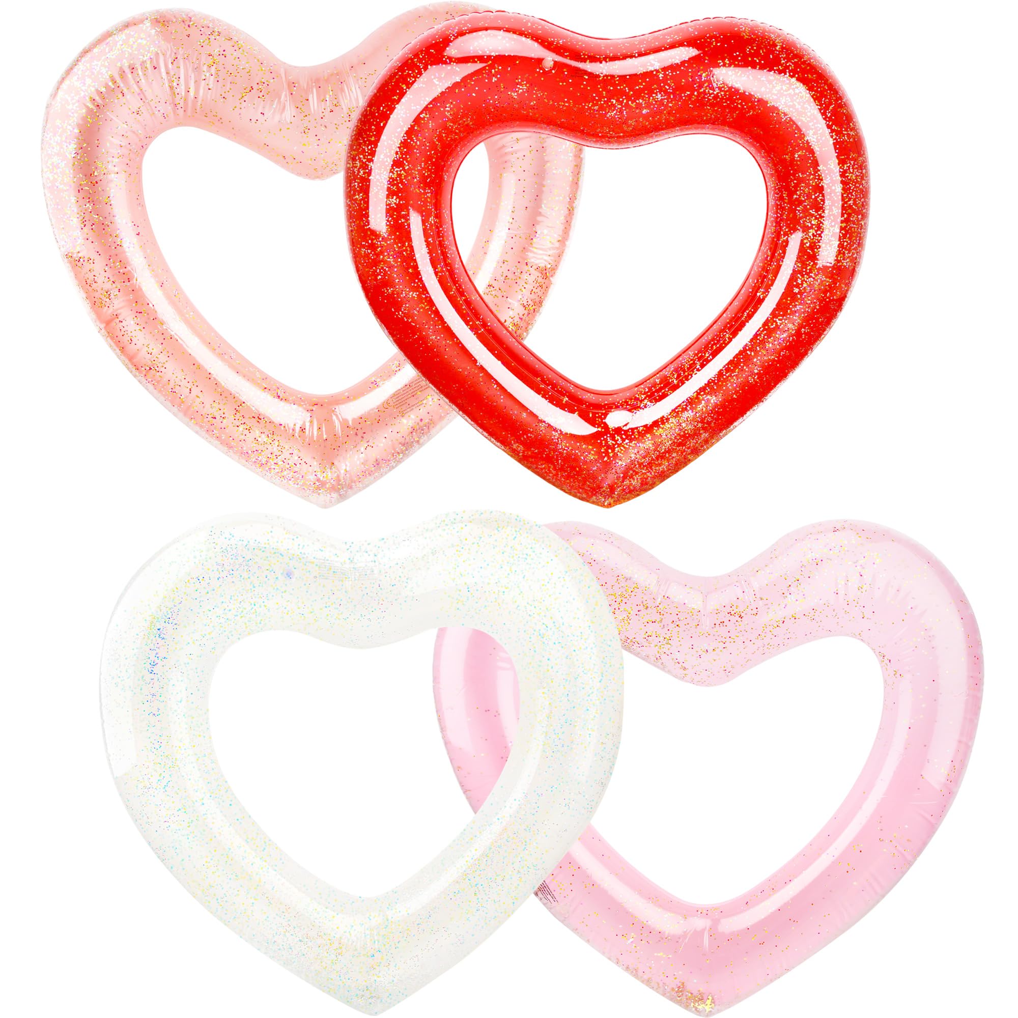 Sonarun 4 Pack Inflatable Swim Rings Float Heart Shaped Swimming Circle Pool Floats for Adults Pool Beach Party Supplies, 47.2 x 39.4 Inch