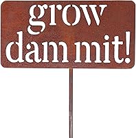 Island Genius 'Grow Dammit' Funny Rusted Steel Garden Sign - Humorous Outdoor Decor, Gardening Gift for Plant Lovers, 19" Stake