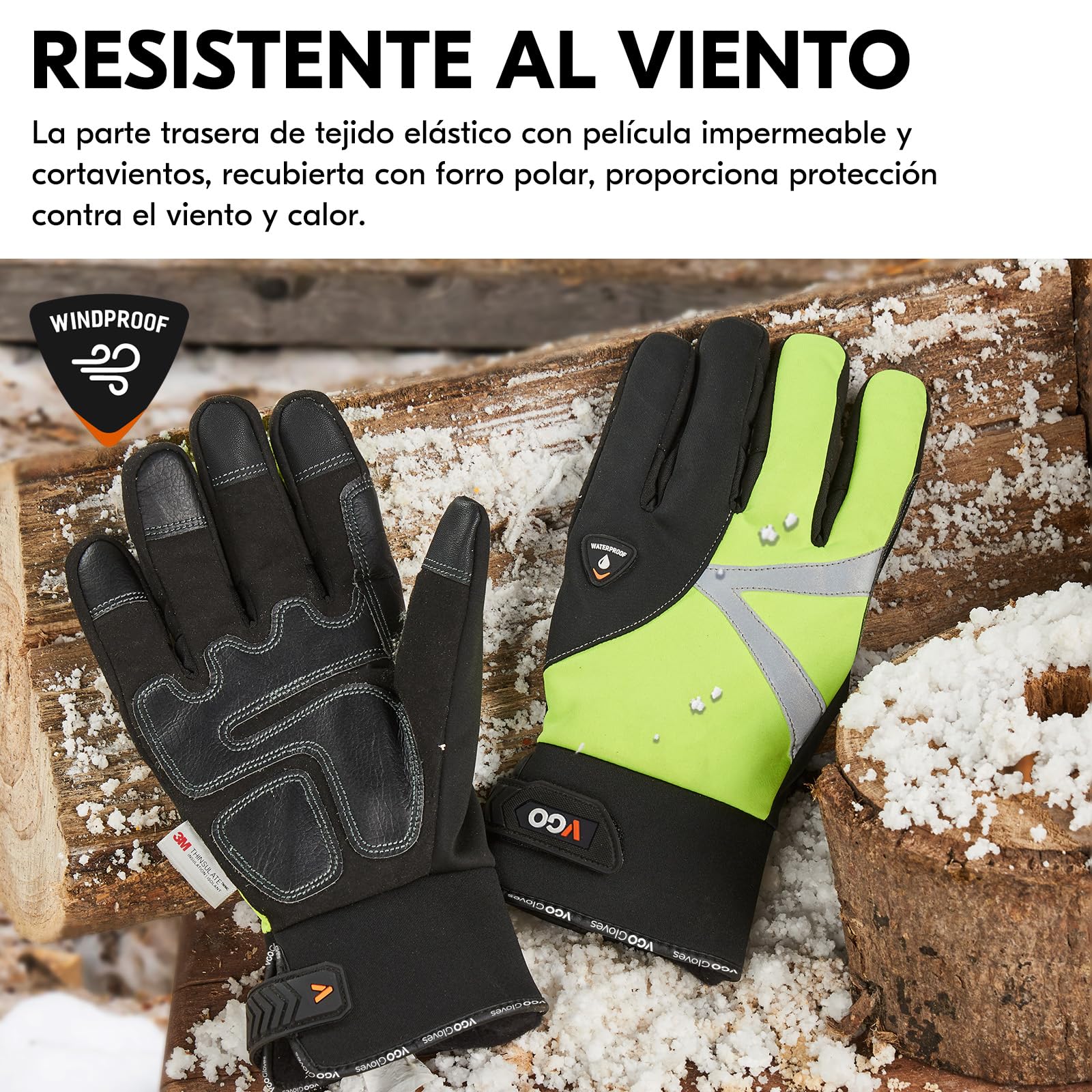 Vgo... 2 pares Guantes Invierno Hombre Impermeable -20 ℃, Touchscreen Guantes de Trabajo Frio Extremo para Carpintería Almacén Jardineria Scooter Montaña