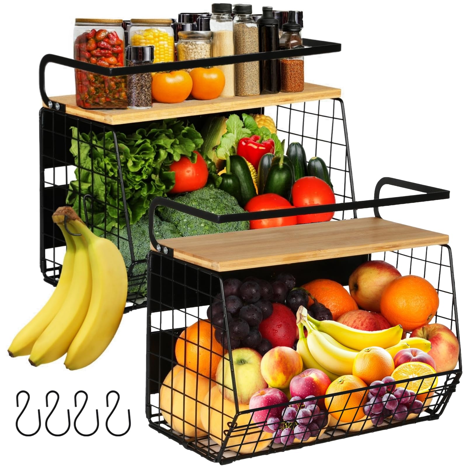 OMISHINE Magnetisches Obst Etagere füR KüHlschrank 2er Set, Obstkorb HäNgend KüChenorganizer, GemüSe und Obst Aufbewahrung