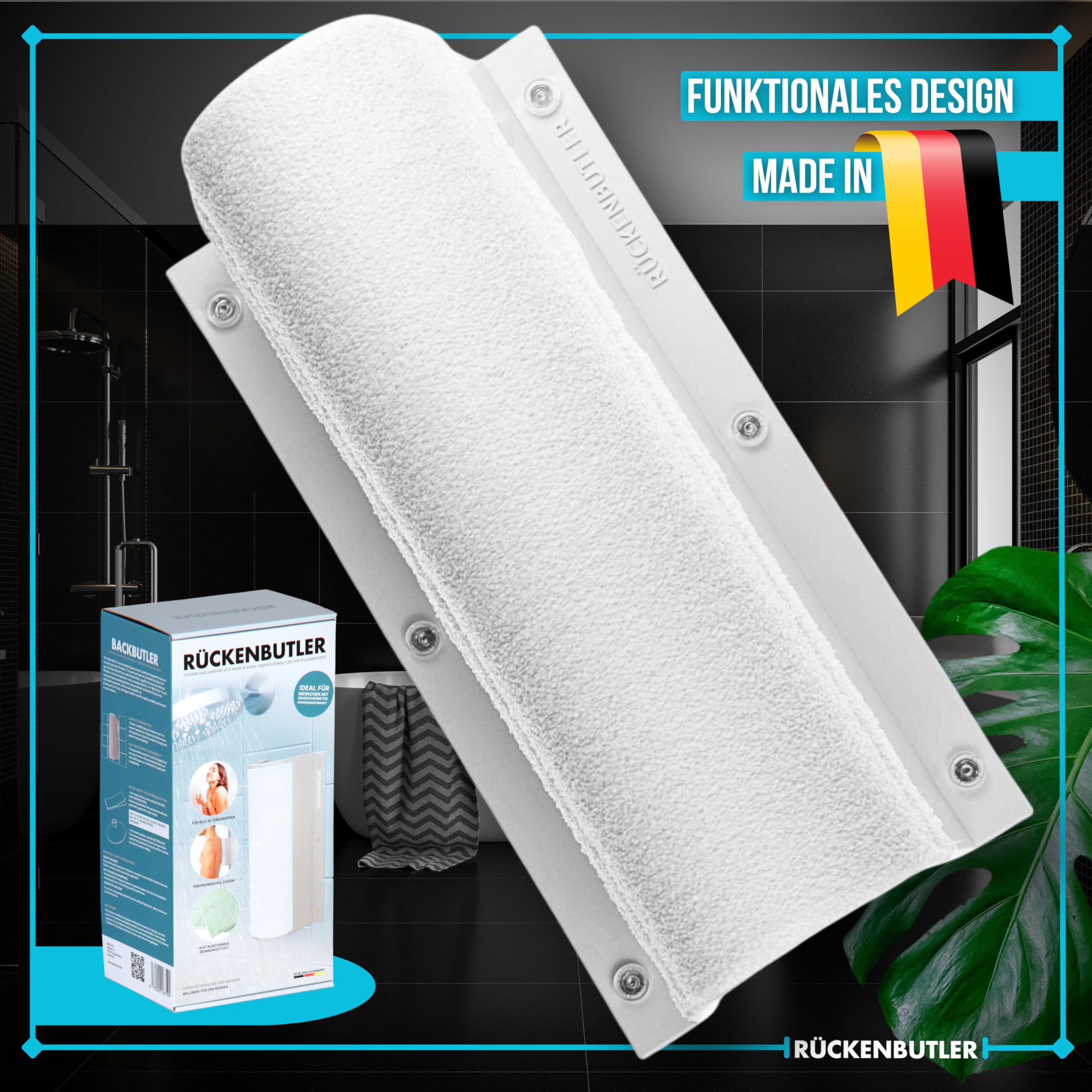 Ayuda de ducha, esponja de ducha, cepillo de espalda para el cuidado de la espalda y limpieza de la espalda bajo la ducha. Montaje en la pared. Cepillo corporal, exfoliante de espalda,